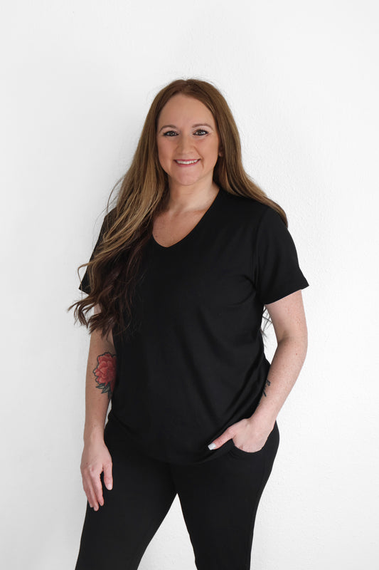 Solid Midnight Ribbed Adult Women's Short Sleeve Shirt