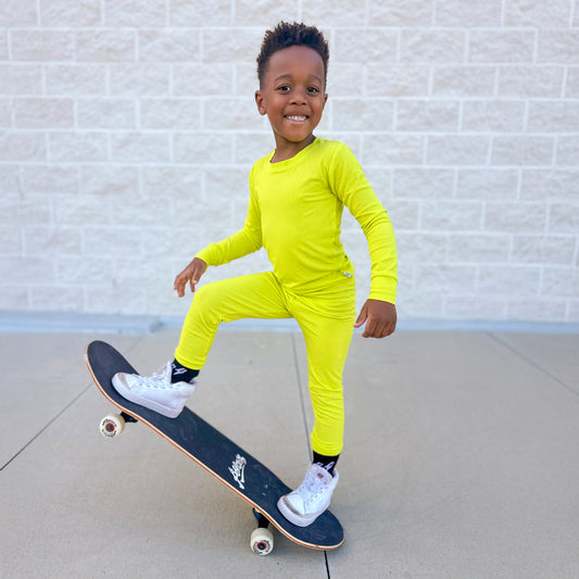 Neon Yellow Ribbed 2 Piece Pajama Set