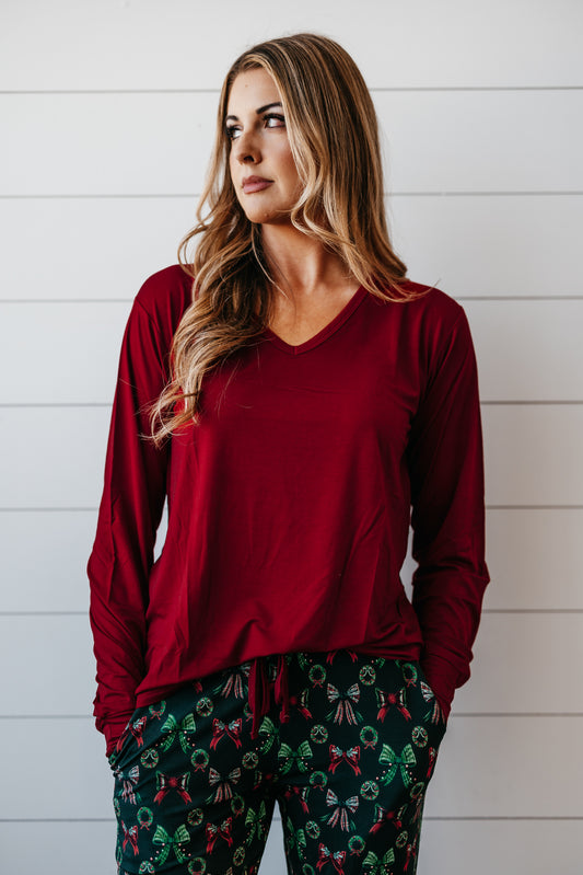 Jingle Bows Adult Women's Long Sleeve V-Neck Shirt