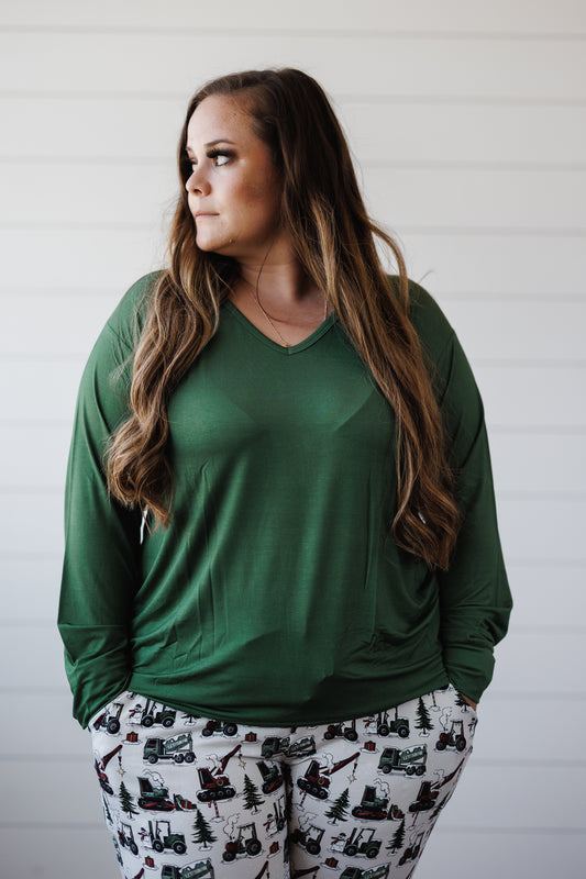 Construction Christmas Adult Women's Long Sleeve V-Neck Shirt