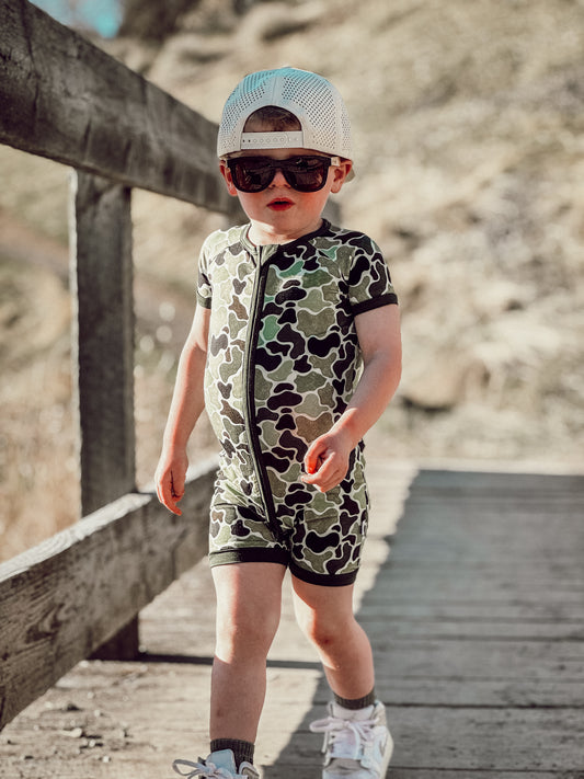 Green Distressed Camo Shorties