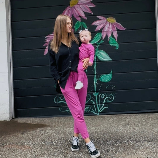 Magenta Ribbed Adult Joggers