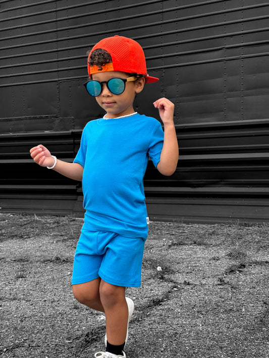 Electric Blue Ribbed 2 Piece Shorts Set