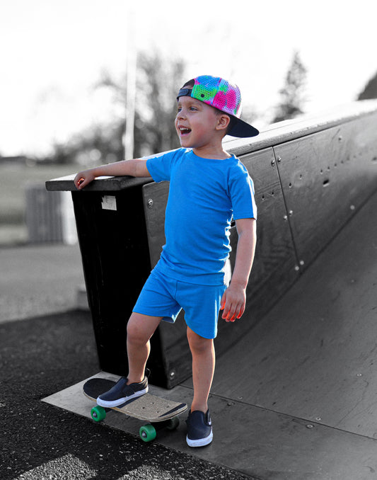 Electric Blue Ribbed 2 Piece Shorts Set