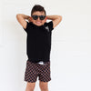 Black and Tan Check Swim Trunks