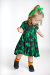 Green To Dye For Short Sleeve Twirl Dress