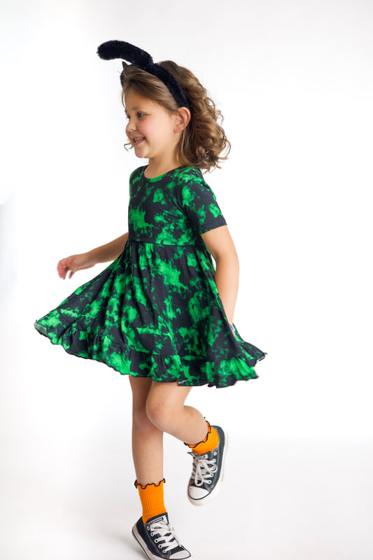 Green To Dye For Short Sleeve Twirl Dress