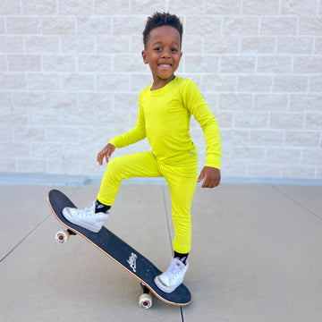 Neon Yellow Ribbed 2 Piece Pajama Set