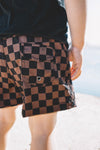 Black and Tan Check Swim Trunks