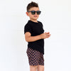 Black and Tan Check Swim Trunks