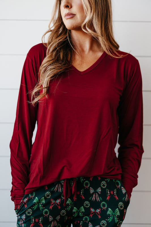 Jingle Bows Adult Women's Long Sleeve V-Neck Shirt