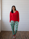 Red Adult Women's Long Sleeve V-Neck Shirt