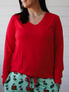 Red Adult Women's Long Sleeve V-Neck Shirt