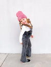 Gray Acid Wash Distressed Denim Overalls
