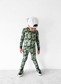 Green Distressed Camo 2 Piece Pajama Set