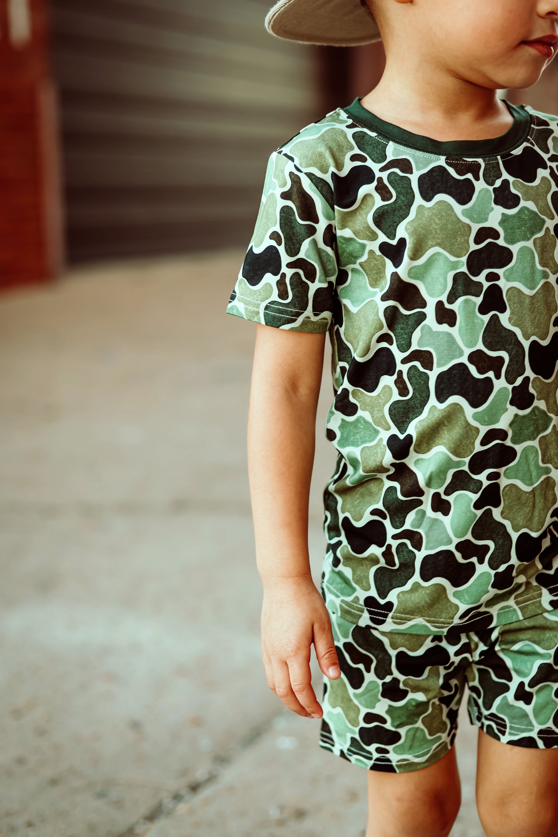 Green Distressed Camo 2 Piece Shorts Set
