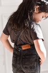 Gray Acid Wash Distressed Denim Overalls