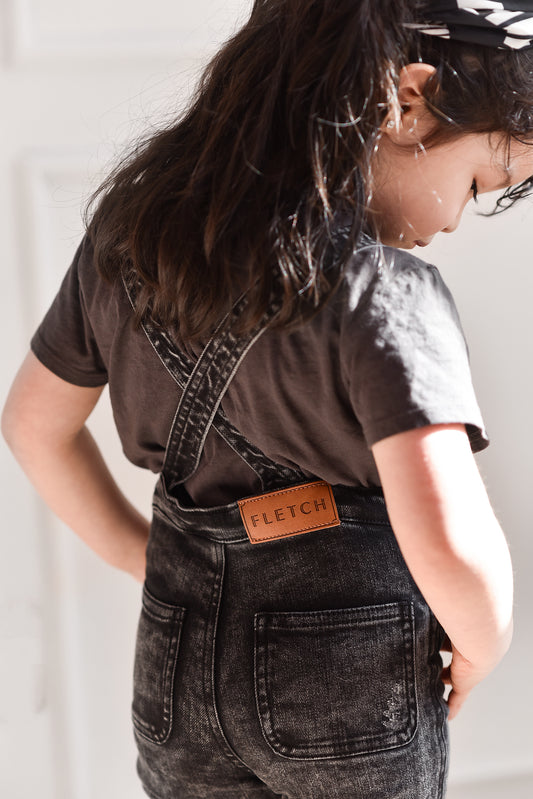 Gray Acid Wash Distressed Denim Overalls