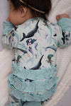 Seafoam Sparkle Ruffle Footie Snoozer