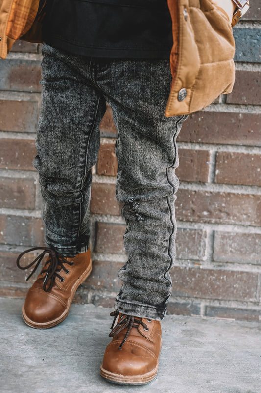 Gray Acid Wash Distressed Denim Jeans