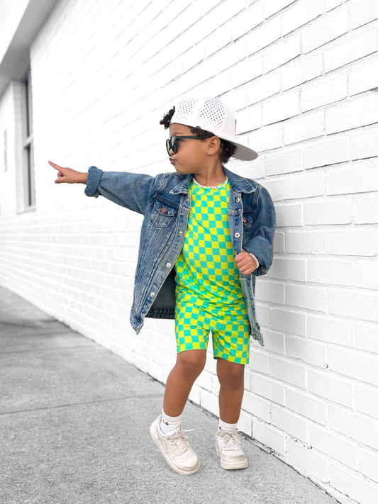 Neon Checked Out 2 Piece Shorts Set