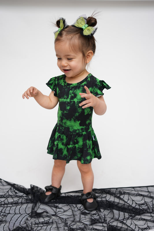 Green To Dye For Short Sleeve Bodysuit Twirl Dress