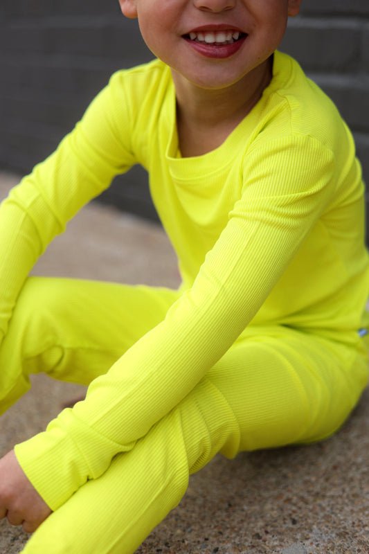 Neon Yellow Ribbed 2 Piece Pajama Set