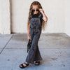Gray Acid Wash Distressed Denim Overalls