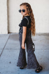 Gray Acid Wash Distressed Denim Overalls