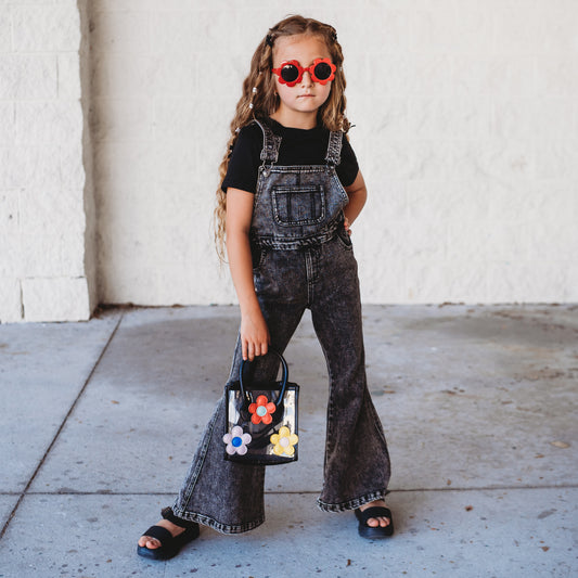 Gray Acid Wash Distressed Denim Overalls