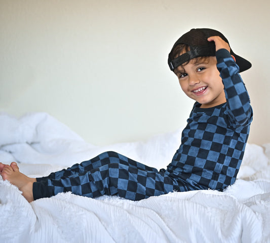 Blue Fully Checked Out 2 Piece Pajama Set