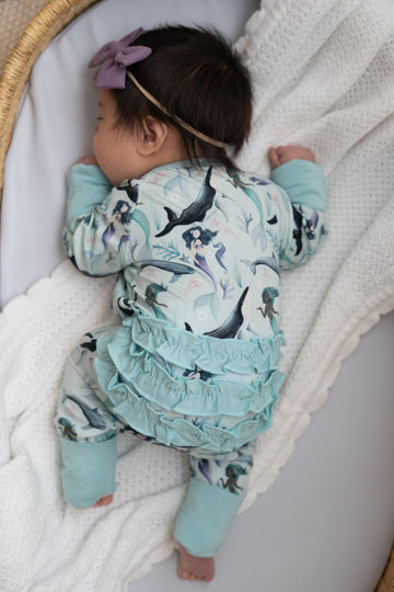 Seafoam Sparkle Ruffle Footie Snoozer