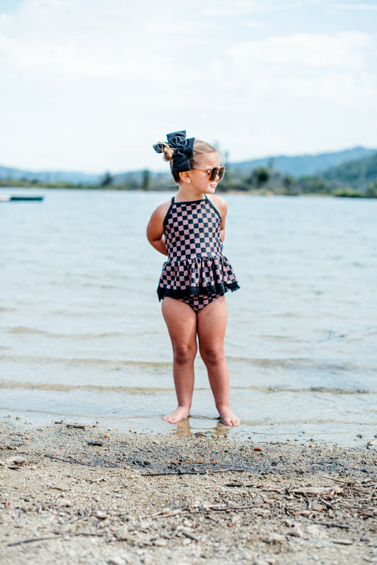 Black and Tank Check Tankini