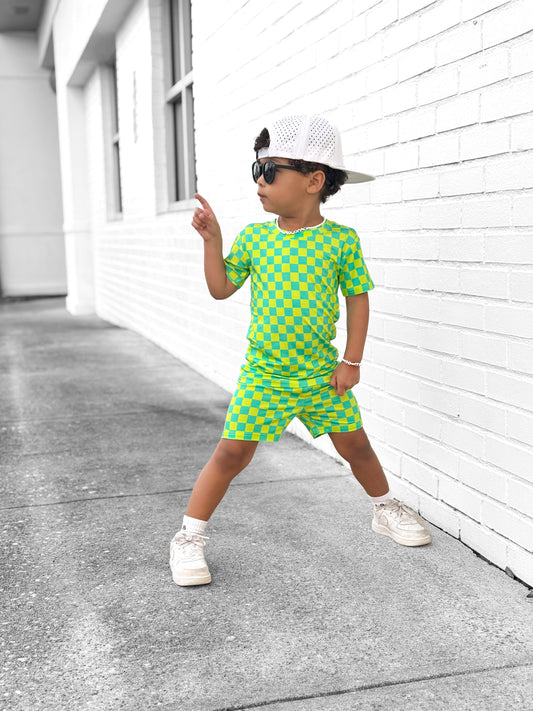 Neon Checked Out 2 Piece Shorts Set