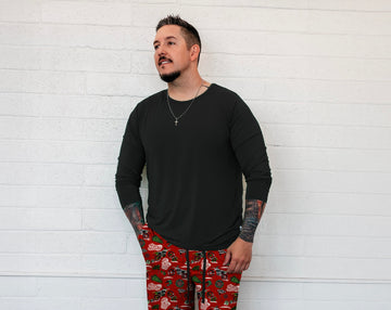 Solid Black Adult Men's Long Sleeve Shirt