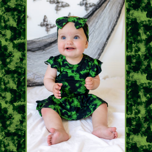 Green To Dye For Short Sleeve Bodysuit Twirl Dress