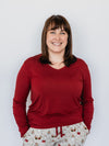 Cranberry Adult Women's Long Sleeve V-Neck Shirt