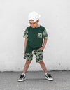 Green Distressed Camo Lounge Pocket Tee & Shorts Set