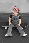 Gray Acid Wash Distressed Denim Overalls