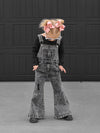 Gray Acid Wash Distressed Denim Overalls