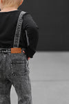 Gray Acid Wash Distressed Denim Overalls