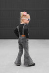 Gray Acid Wash Distressed Denim Overalls