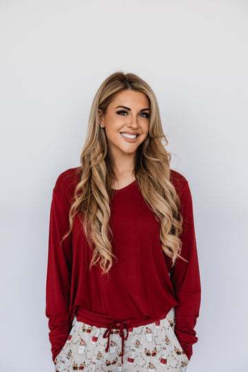 Cranberry Adult Women's Long Sleeve V-Neck Shirt