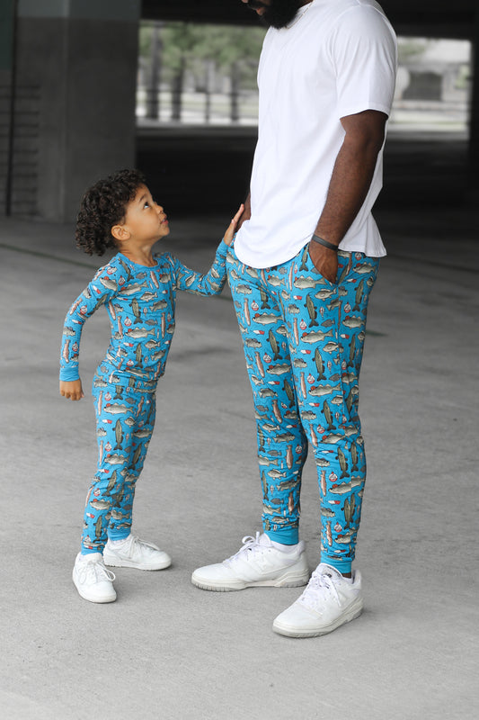 Wishin I Was Fishin' Blue Adult Joggers