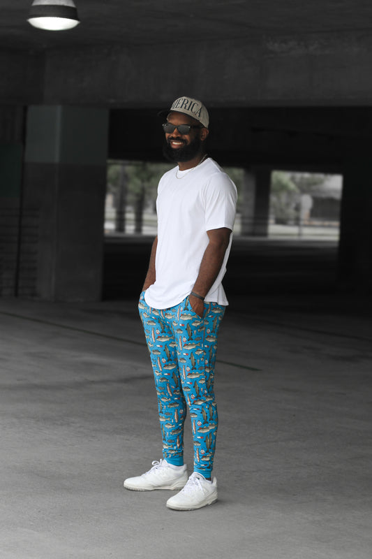 Wishin I Was Fishin' Blue Adult Joggers