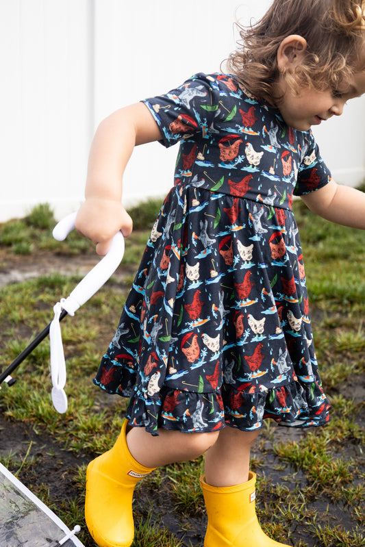 Hen It Pours Short Sleeve Twirl Dress