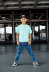 Blue Acid Wash Distressed Denim Jeans
