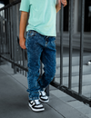 Blue Acid Wash Distressed Denim Jeans