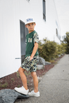 Green Distressed Camo Lounge Pocket Tee & Shorts Set