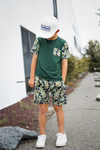 Green Distressed Camo Lounge Pocket Tee & Shorts Set